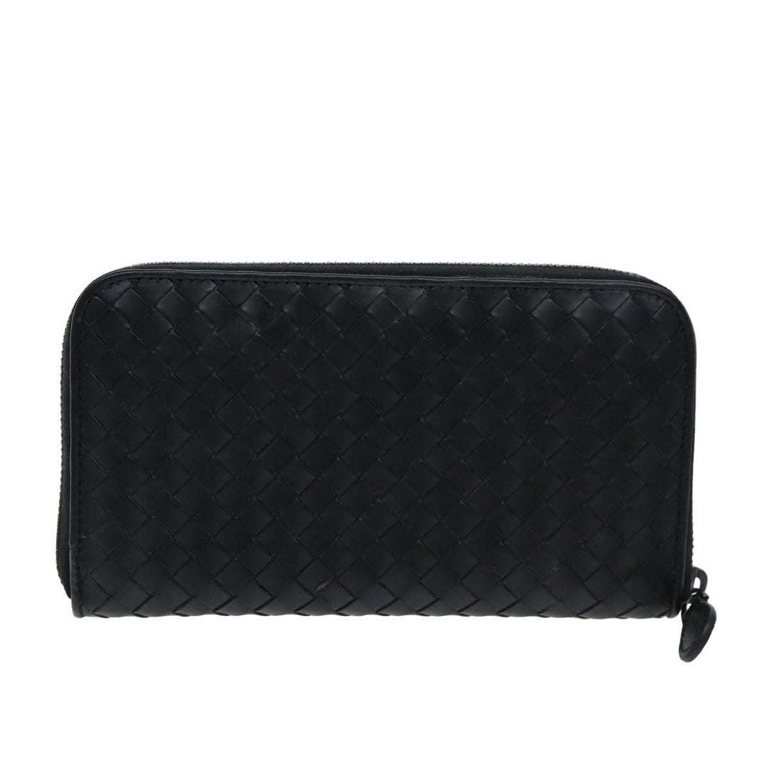 Bottega veneta INTRECCIATO Long Wallet Leather Black Auth 74890