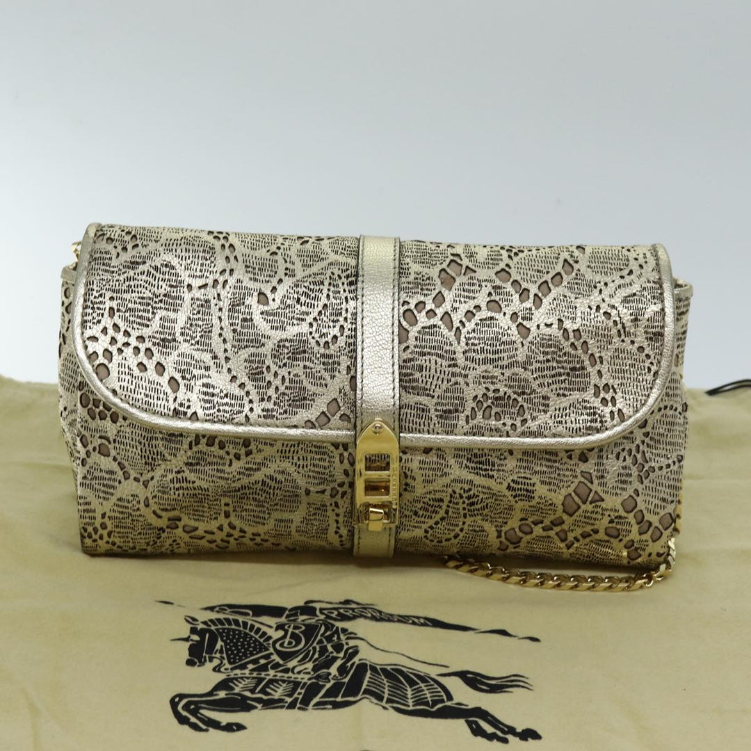 Burberry Chain Shoulder Bag Leather Gold Auth 74996