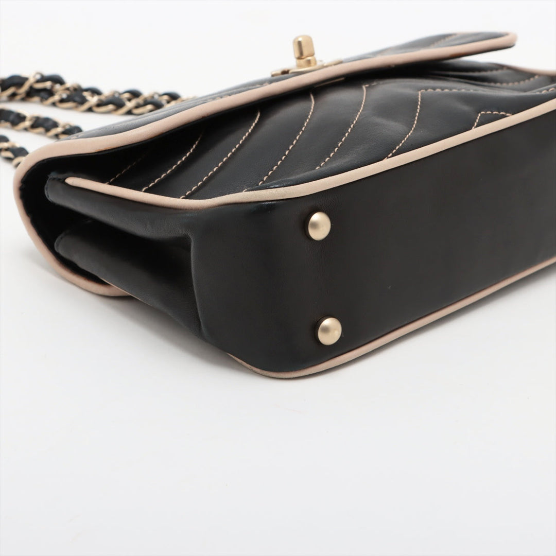 Top Quality Chanel Chevron  Single Flap Double Chain Bag Black Gold  8th