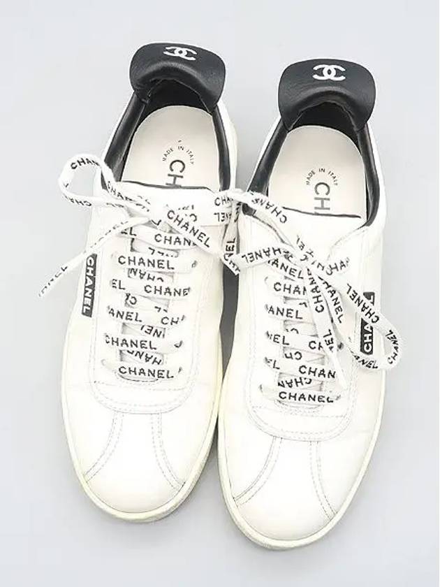 G34085 White Calfskin Shoelace Tennis Women s Sneakers Size 37 Chanel