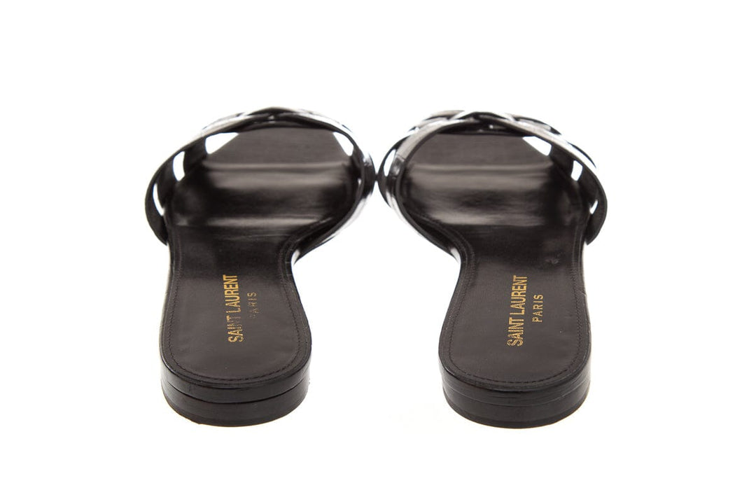 Saint Laurent Black Tribute Croc Embossed Sandals SZ 37.5
