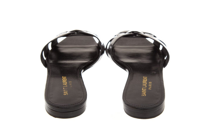 Saint Laurent Black Tribute Croc Embossed Sandals SZ 37.5