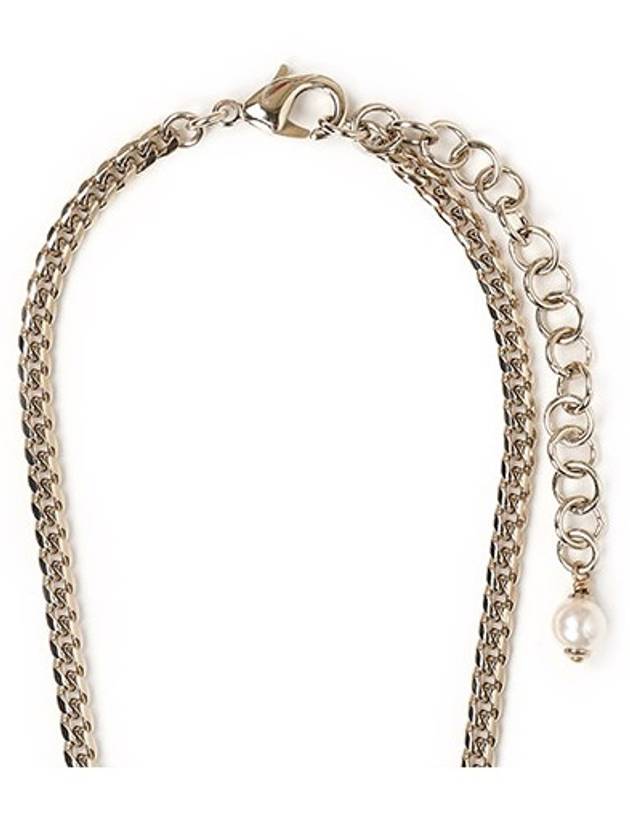 CC Heart Pearl Crystal Necklace Black Gold Chanel
