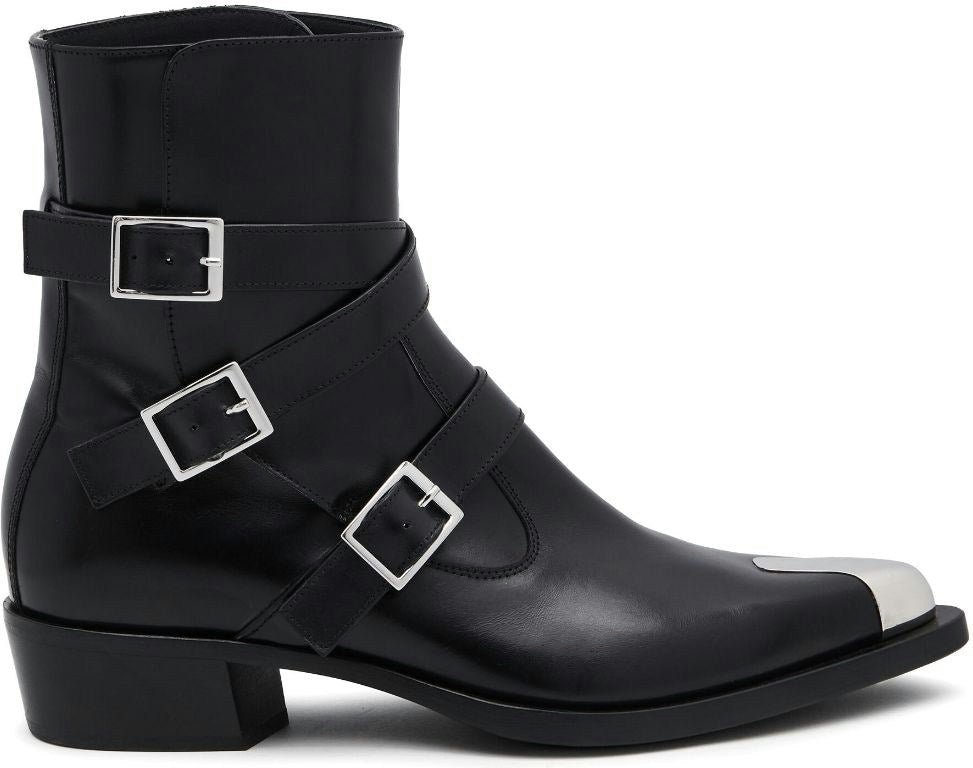 BUCKLED LEATHER ANKLE BOOTS