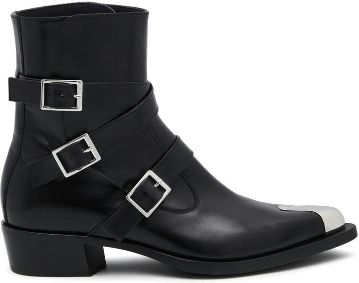 BUCKLED LEATHER ANKLE BOOTS