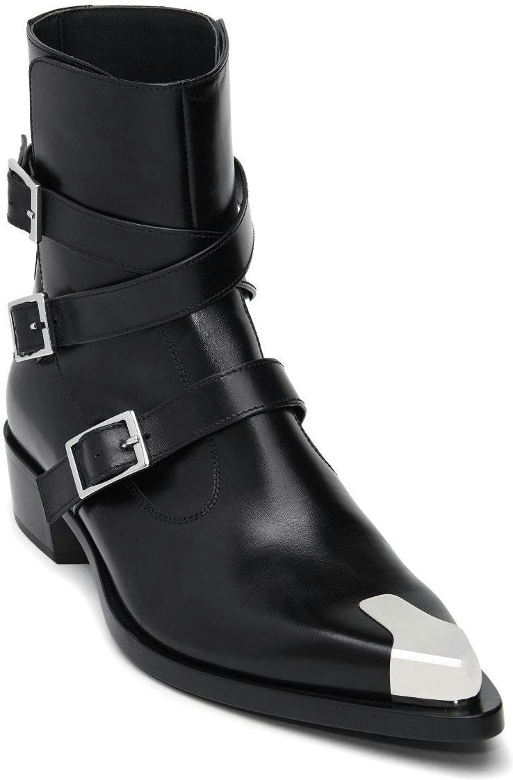 BUCKLED LEATHER ANKLE BOOTS