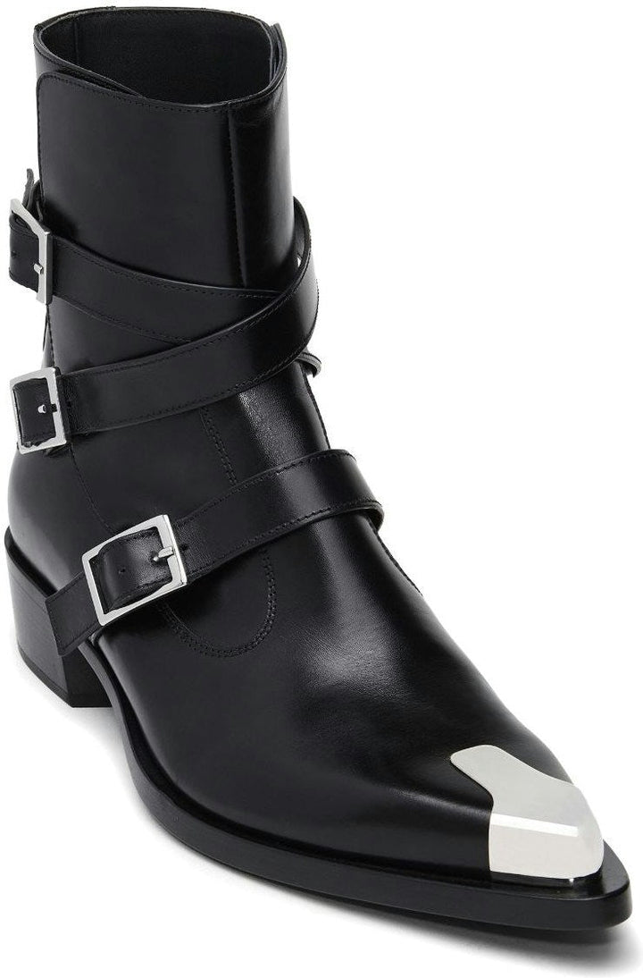 BUCKLED LEATHER ANKLE BOOTS