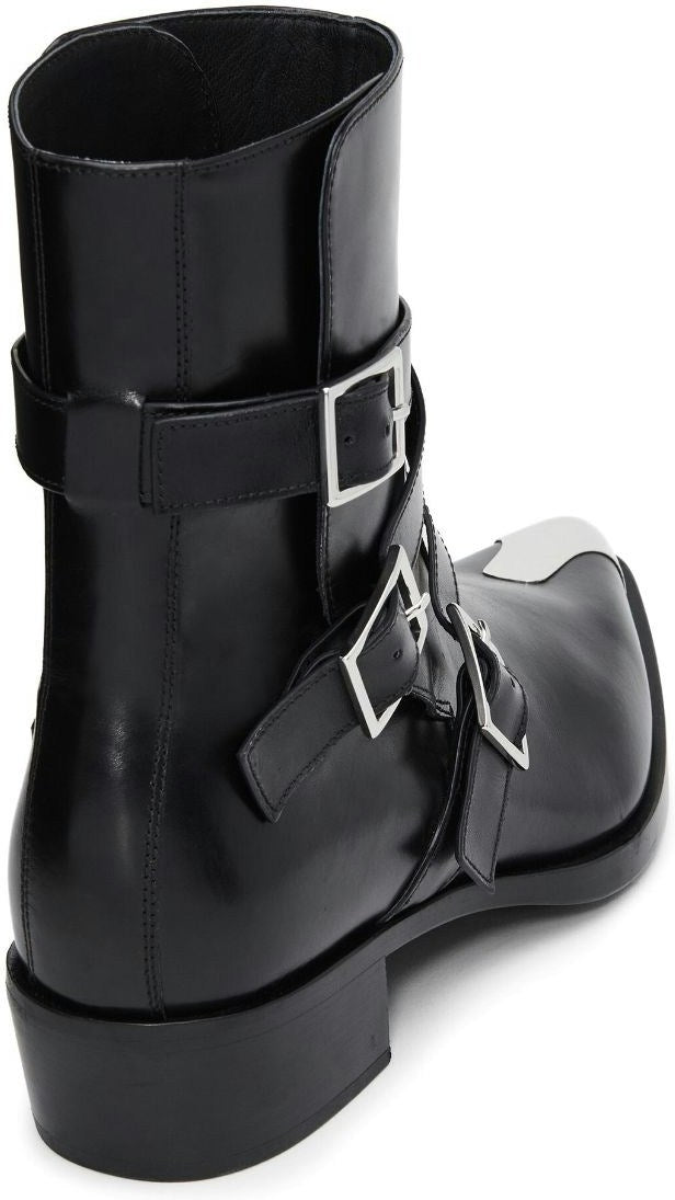 BUCKLED LEATHER ANKLE BOOTS