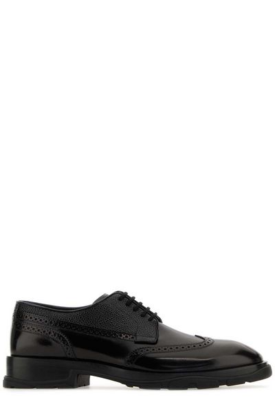 LEATHER & RAFFIA BROQUE DETAIL SHOES