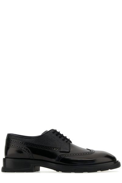 LEATHER & RAFFIA BROQUE DETAIL SHOES