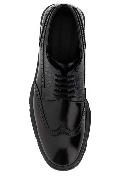 LEATHER & RAFFIA BROQUE DETAIL SHOES