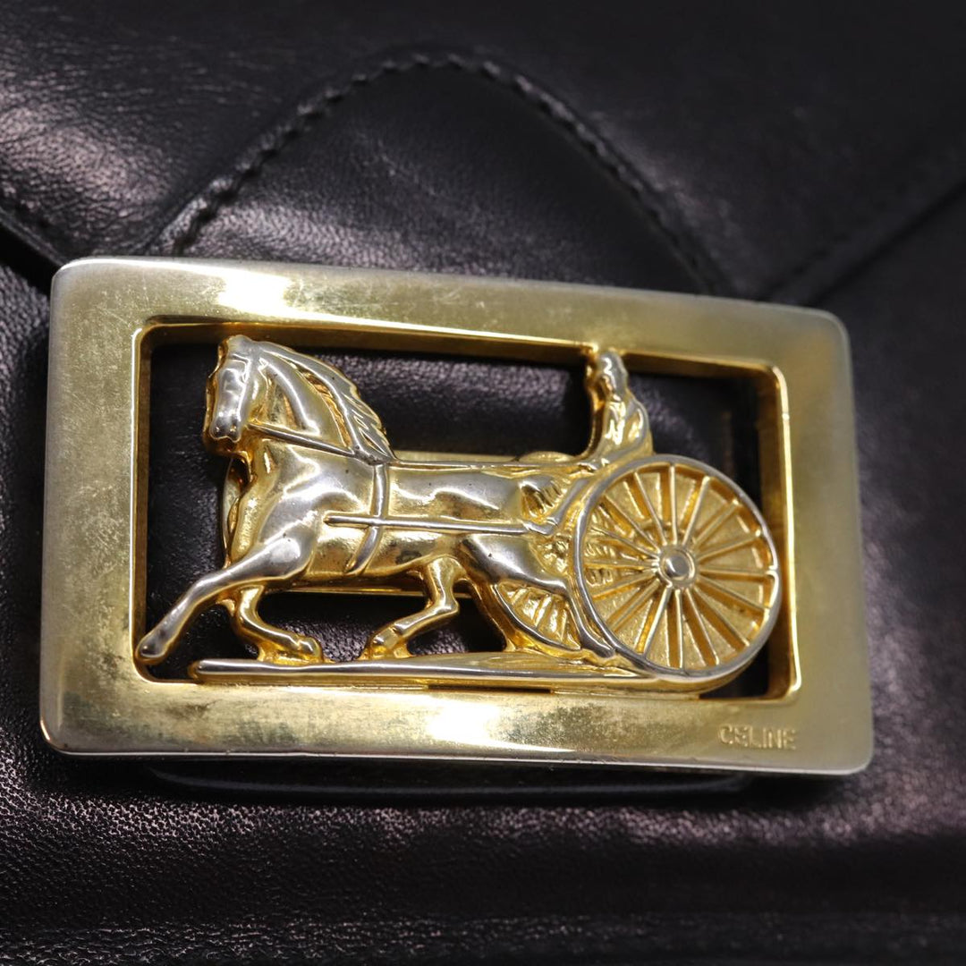 Celine Horse Carriage Shoulder Bag Leather Black Auth 75266
