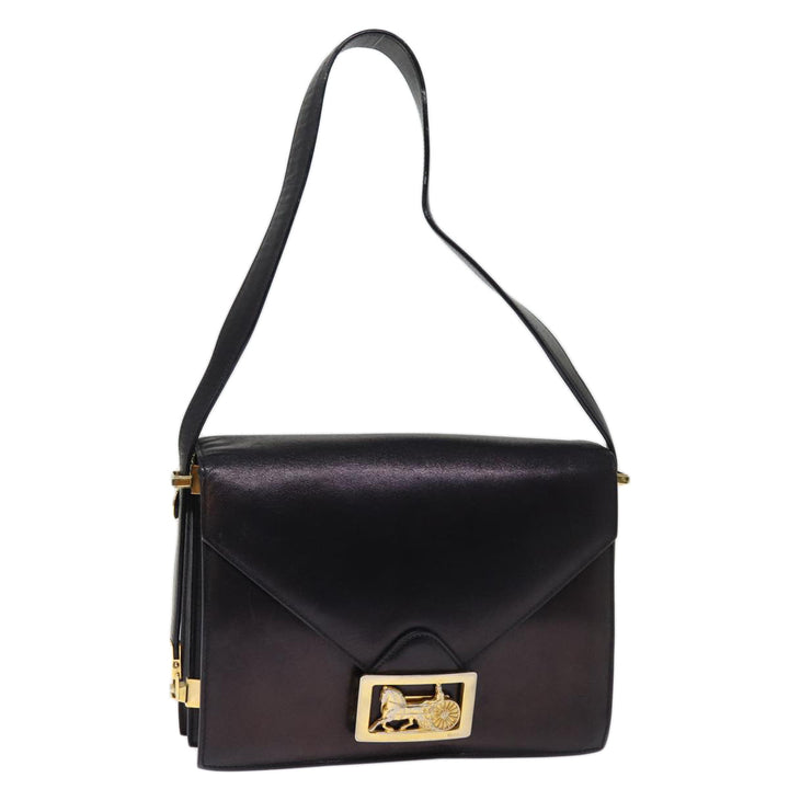 Celine Horse Carriage Shoulder Bag Leather Black Auth 75266