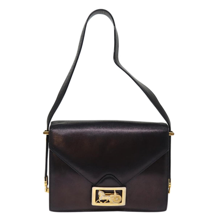 Celine Horse Carriage Shoulder Bag Leather Black Auth 75266