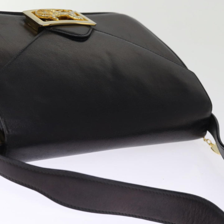 Celine Horse Carriage Shoulder Bag Leather Black Auth 75266