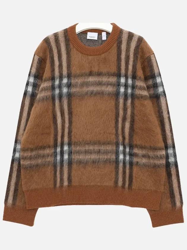Burberry Denver Check Mohair Wool Blend Knit Top Dark Birch Brown