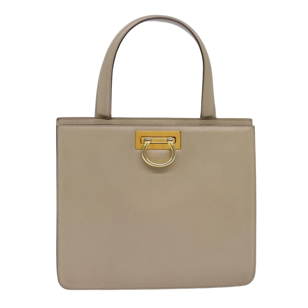 Celine Hand Bag Leather Beige Auth 75396