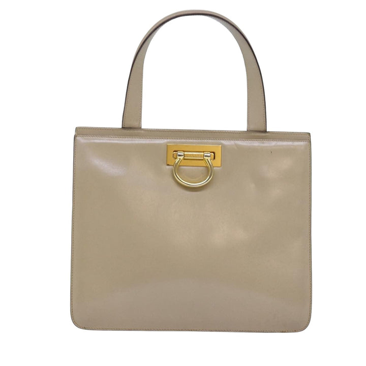 Celine Hand Bag Leather Beige Auth 75396