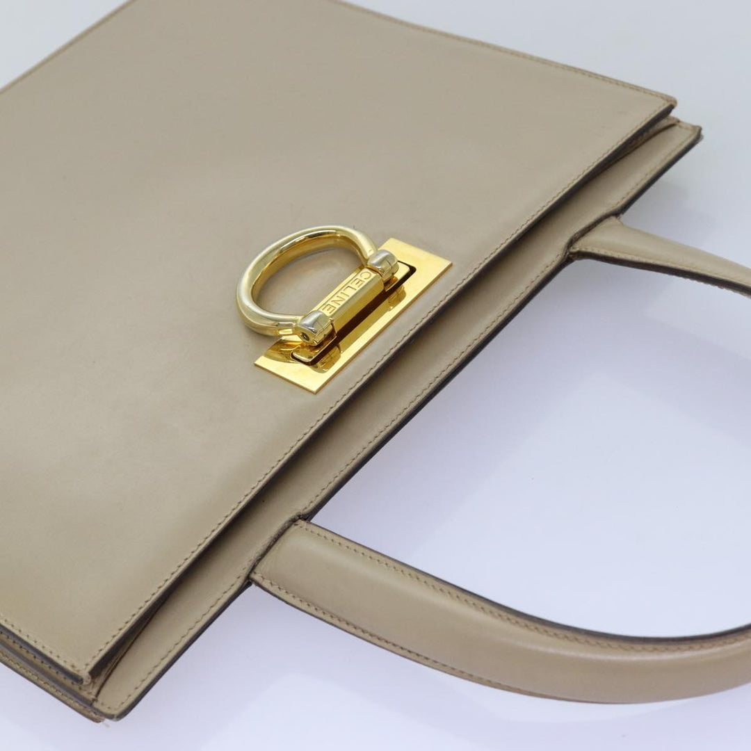 Celine Hand Bag Leather Beige Auth 75396