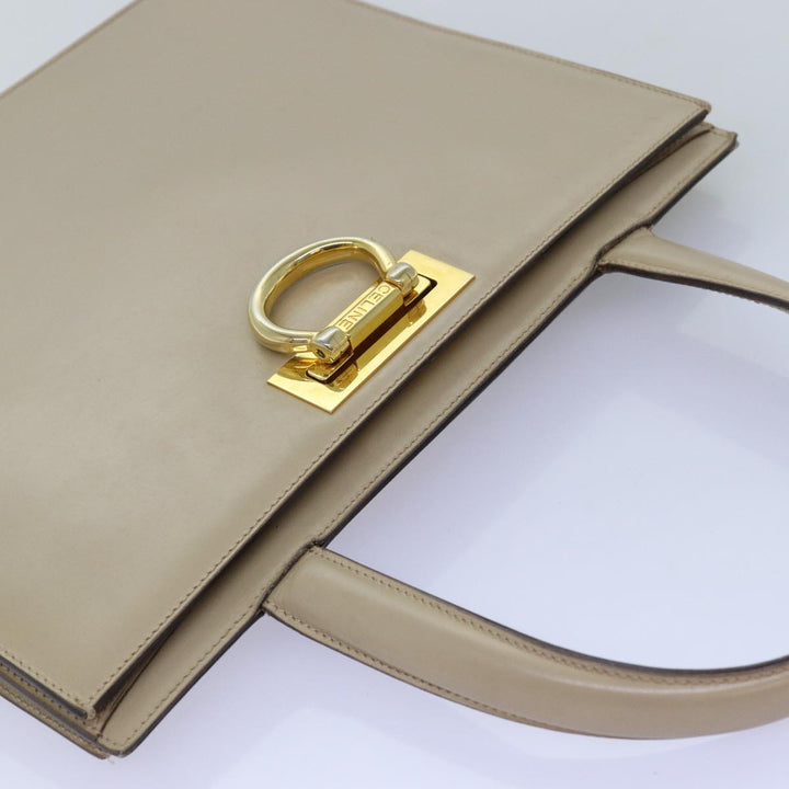 Celine Hand Bag Leather Beige Auth 75396