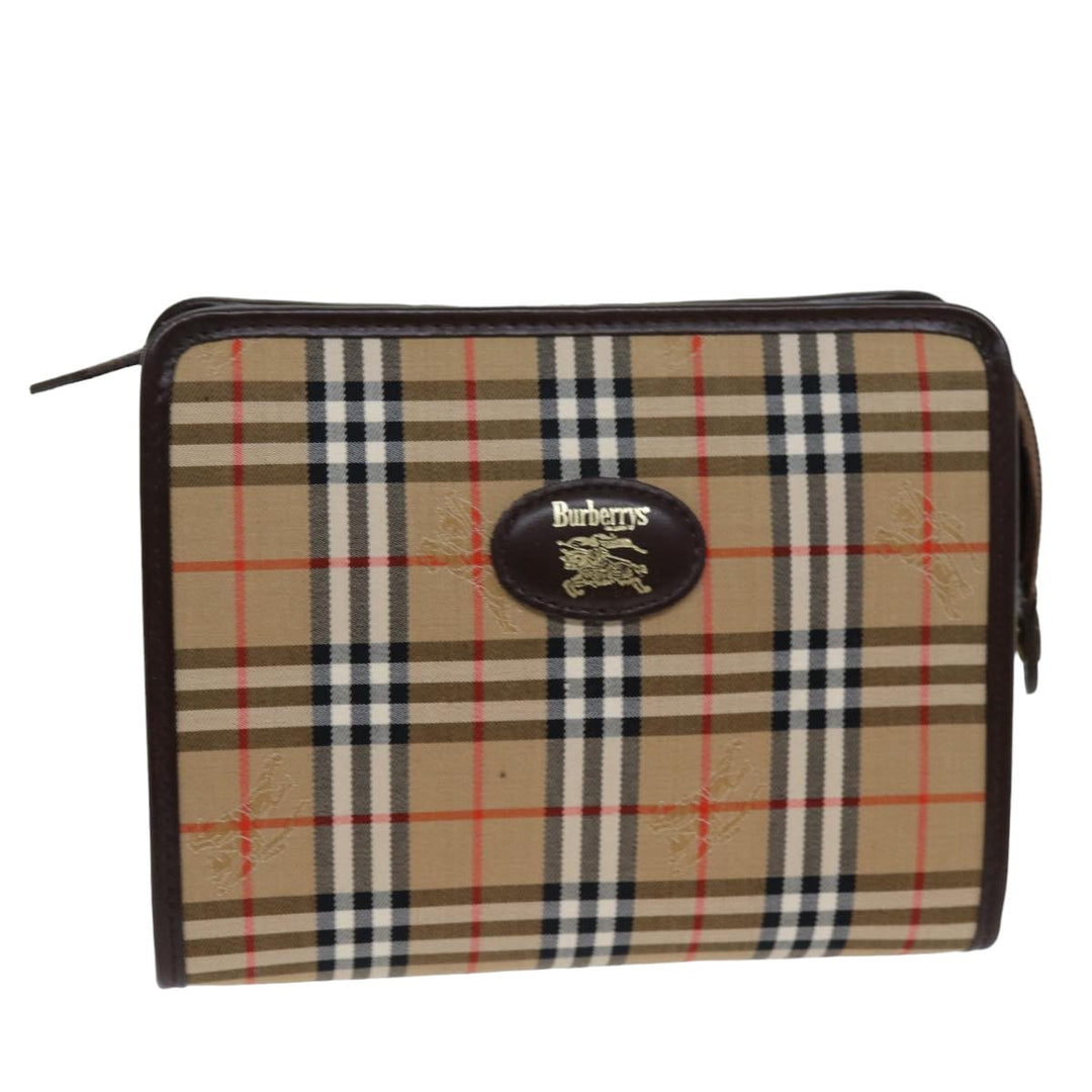 BurberrySs Nova Check Clutch Bag Canvas Beige Auth 75441