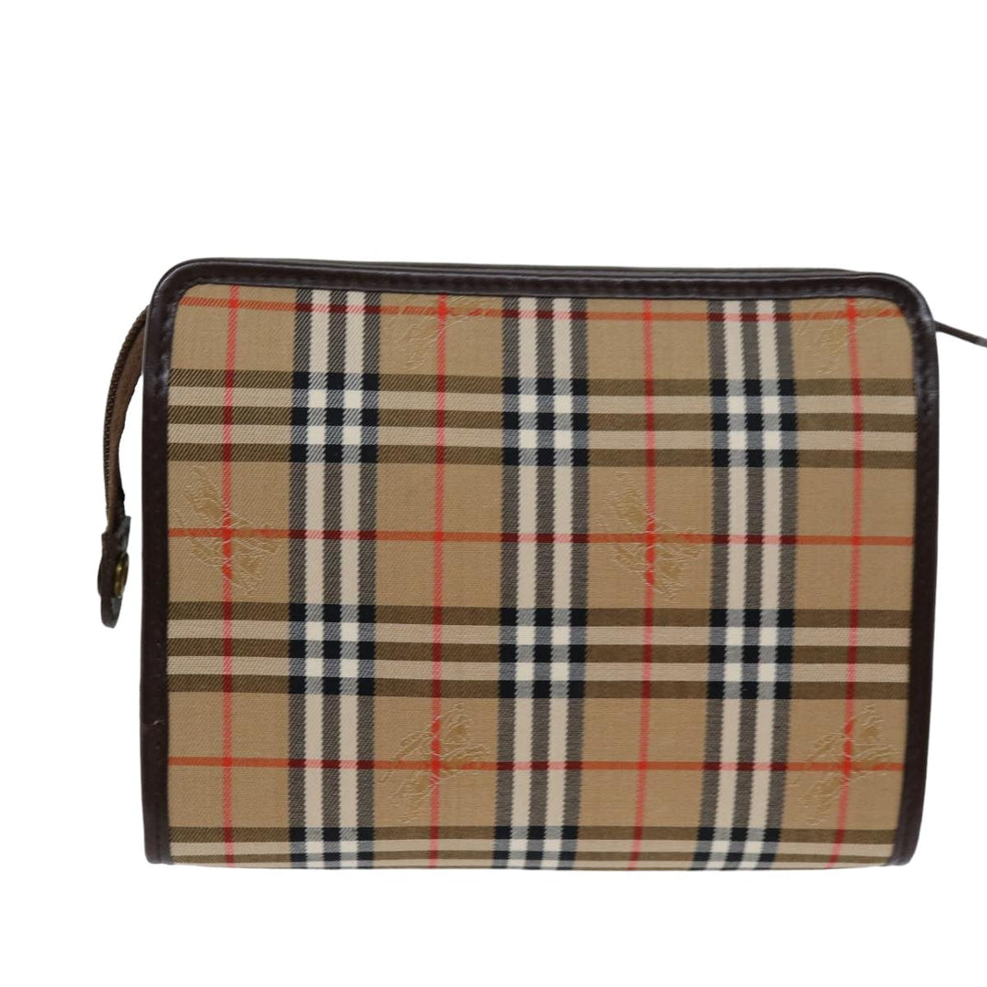 BurberrySs Nova Check Clutch Bag Canvas Beige Auth 75441