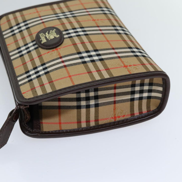 BurberrySs Nova Check Clutch Bag Canvas Beige Auth 75441