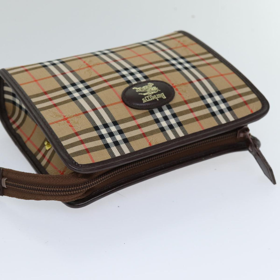 BurberrySs Nova Check Clutch Bag Canvas Beige Auth 75441