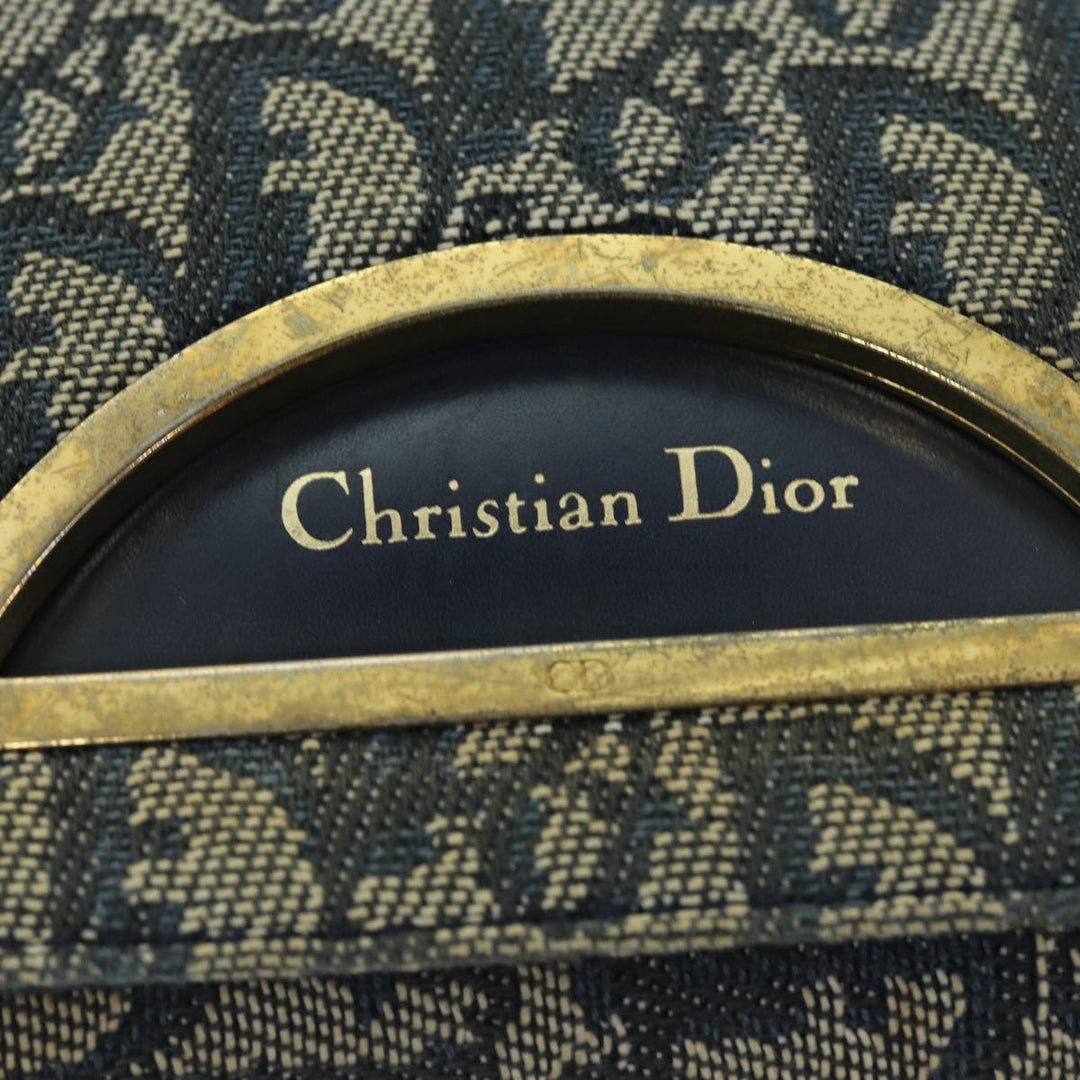 CHRISTIAN Top quality Dior Trotter Canvas Maris Pearl Shoulder Bag Navy Auth 75455