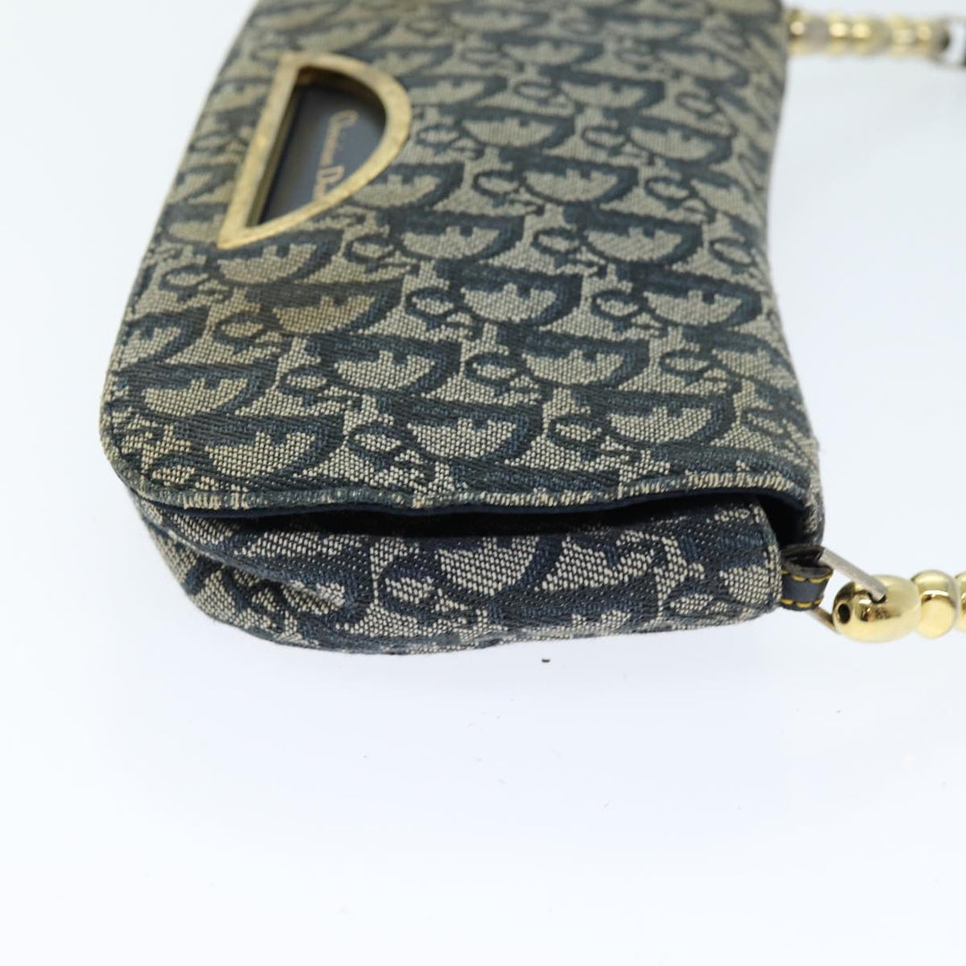 CHRISTIAN Top quality Dior Trotter Canvas Maris Pearl Shoulder Bag Navy Auth 75455
