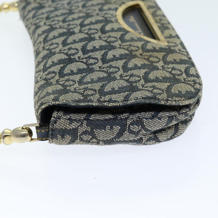 CHRISTIAN Top quality Dior Trotter Canvas Maris Pearl Shoulder Bag Navy Auth 75455