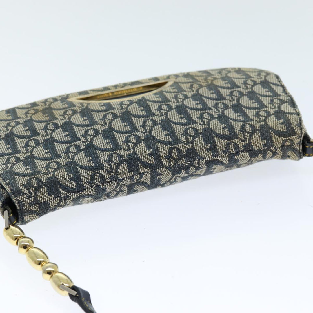 CHRISTIAN Top quality Dior Trotter Canvas Maris Pearl Shoulder Bag Navy Auth 75455