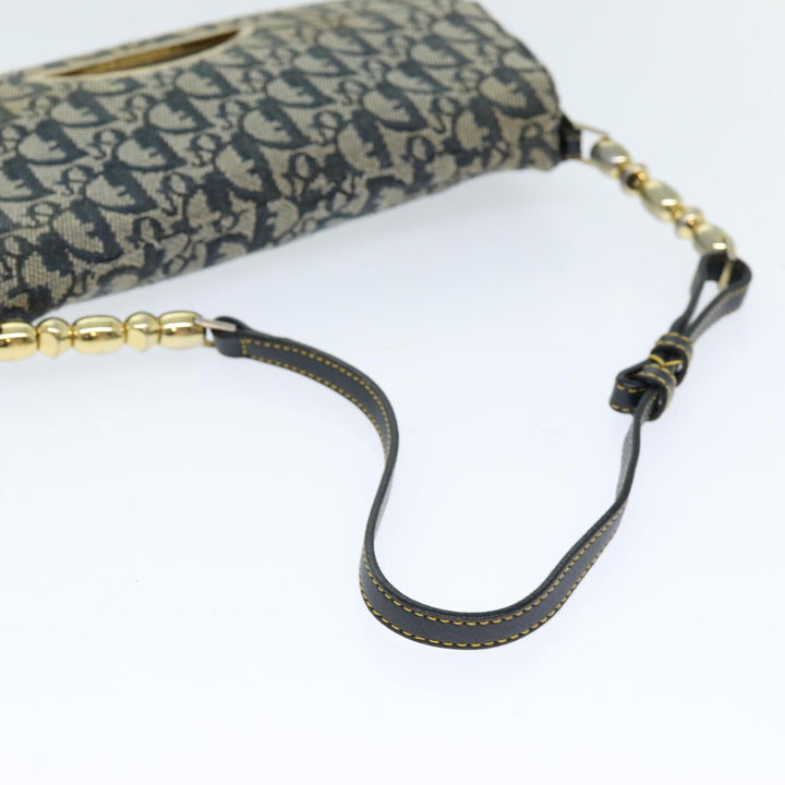 CHRISTIAN Top quality Dior Trotter Canvas Maris Pearl Shoulder Bag Navy Auth 75455