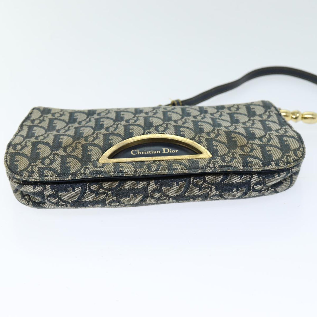 CHRISTIAN Top quality Dior Trotter Canvas Maris Pearl Shoulder Bag Navy Auth 75455