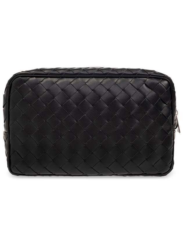 Bottega veneta Intrecciato Zipper Leather Pouch Bag Black