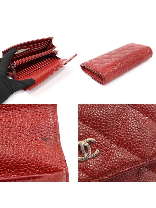 A50096 Red Caviar Silver CC Logo Classic Timeless Flap Long Wallet 21st Chanel