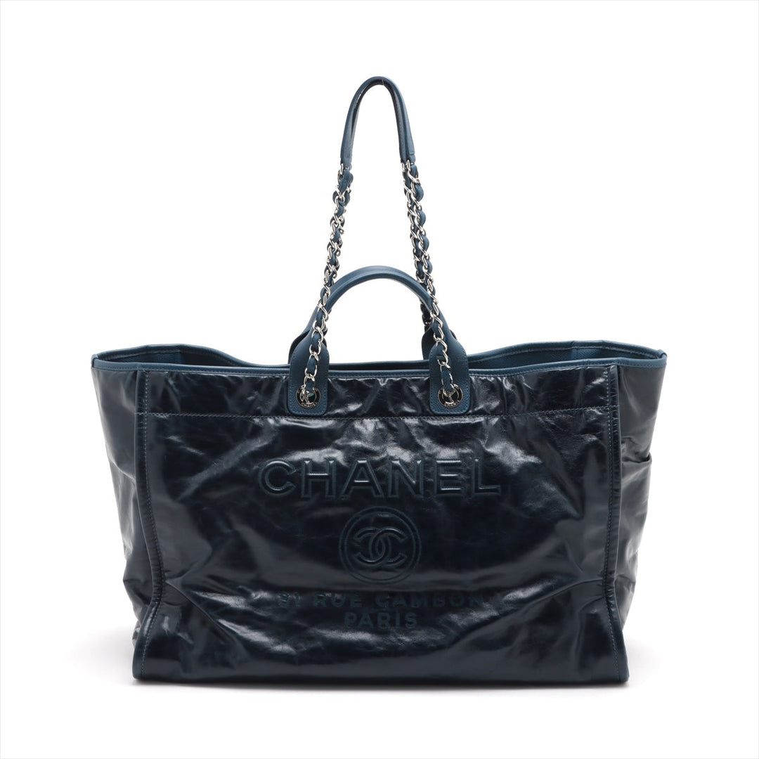 Top Quality Chanel Deauville GM Leather Chaintot Bag Blue Silver Gold