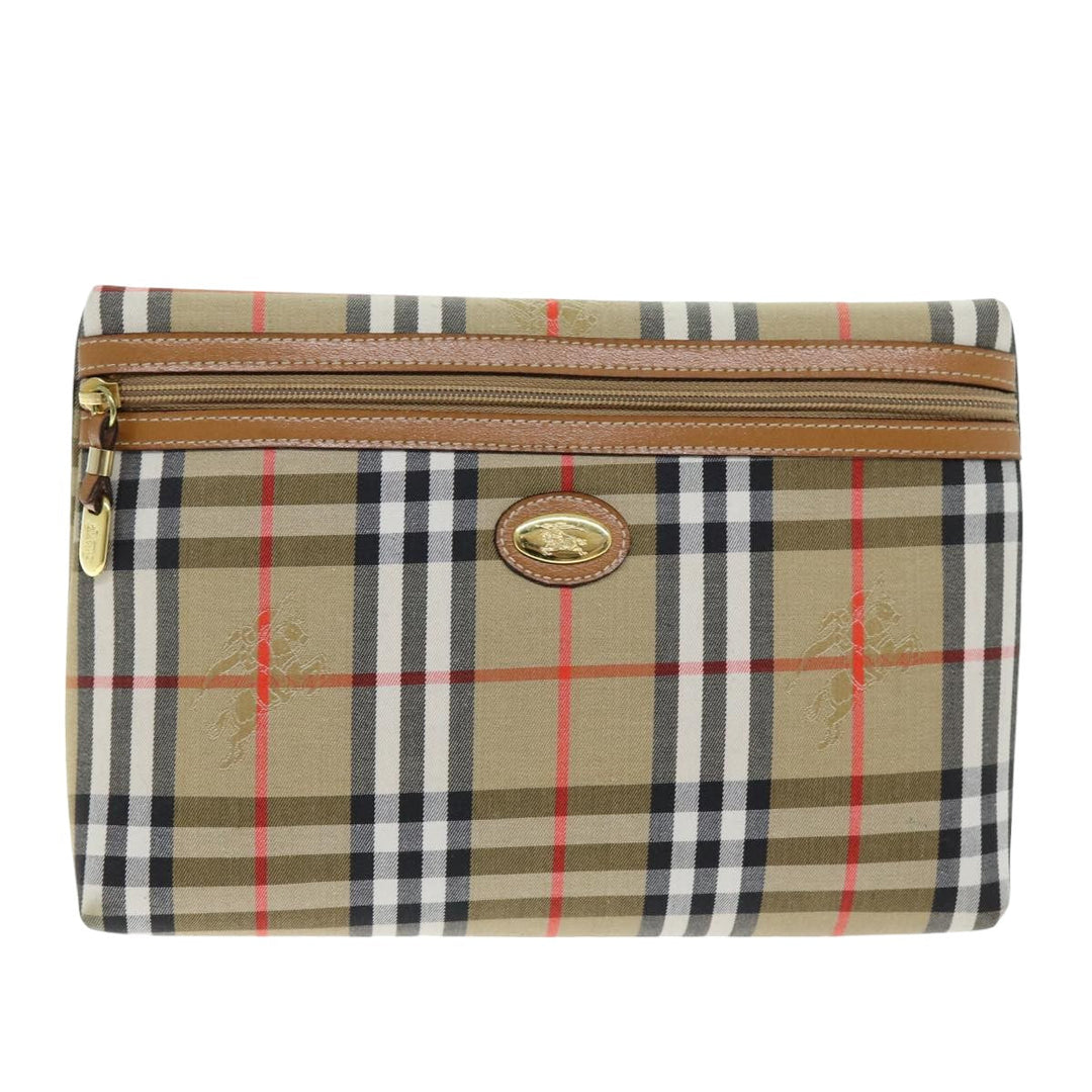 BurberrySs Nova Check Clutch Bag Canvas Beige Auth 75664