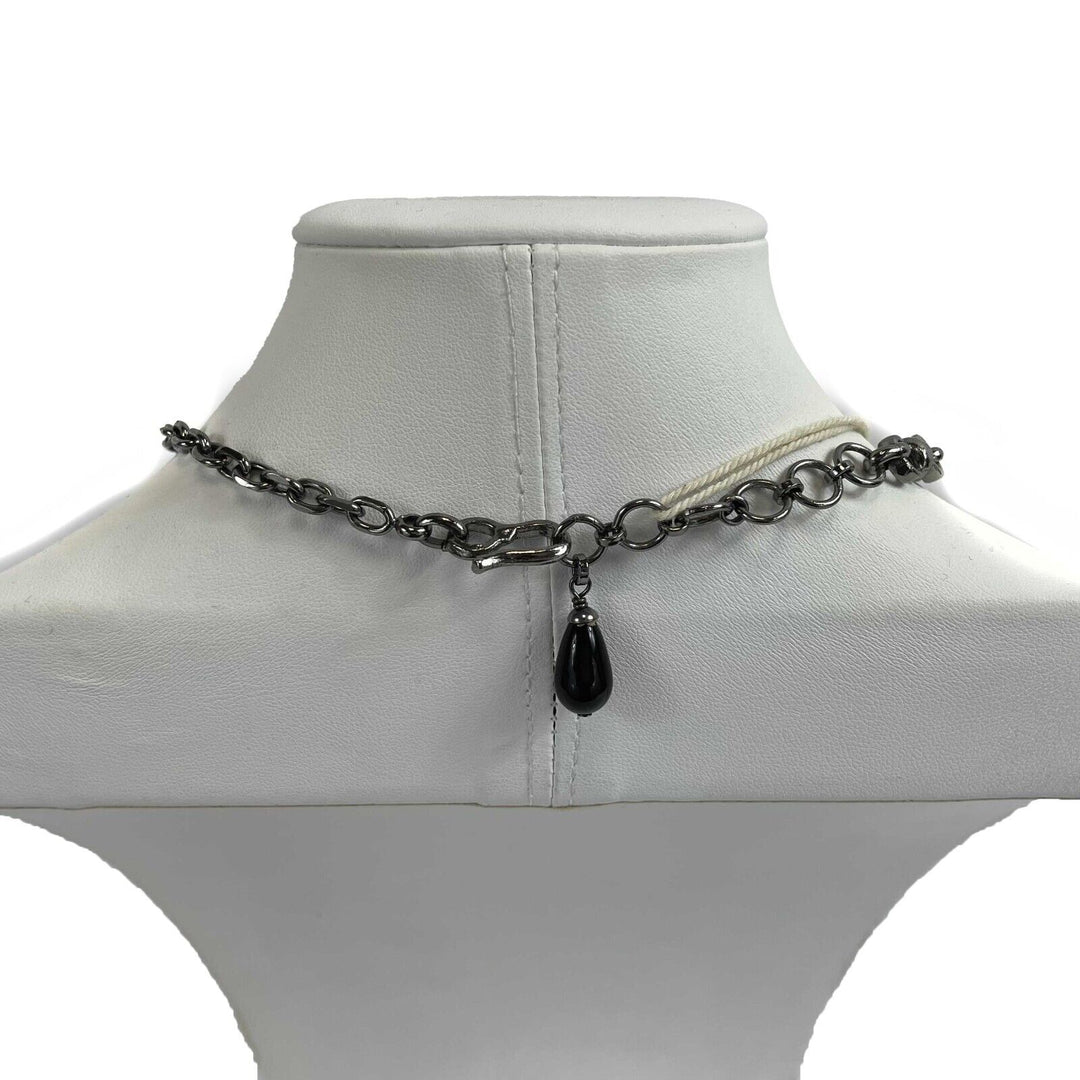Top Quality Chanel - Gripoix CC Necklace - Red Stones - Silver Burgundy Logo Charm Chain