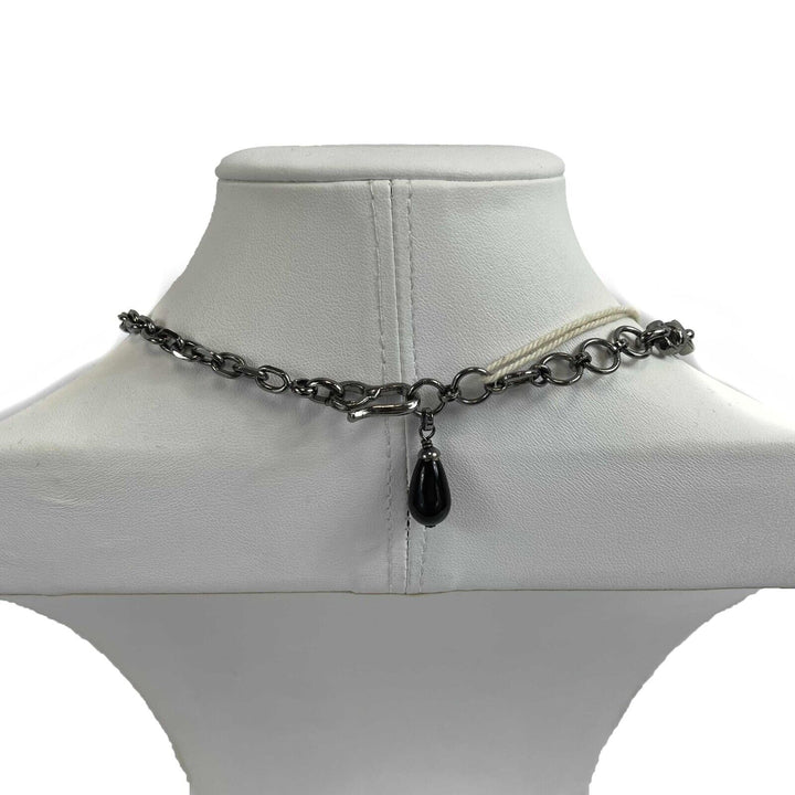Chanel - Gripoix CC Necklace - Red Stones - Silver Burgundy Logo Charm Chain
