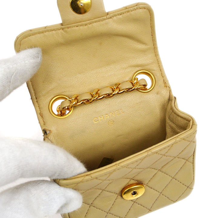 Top Quality Chanel 1989 Beige Lambskin Micro Classic Flap Belt Bag