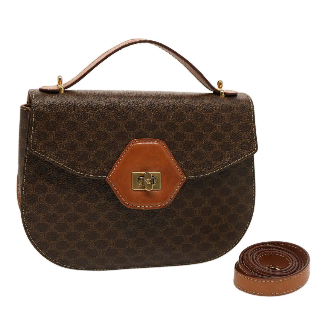 Celine Macadam Canvas Hand Bag PVC 2way Brown Auth 75809