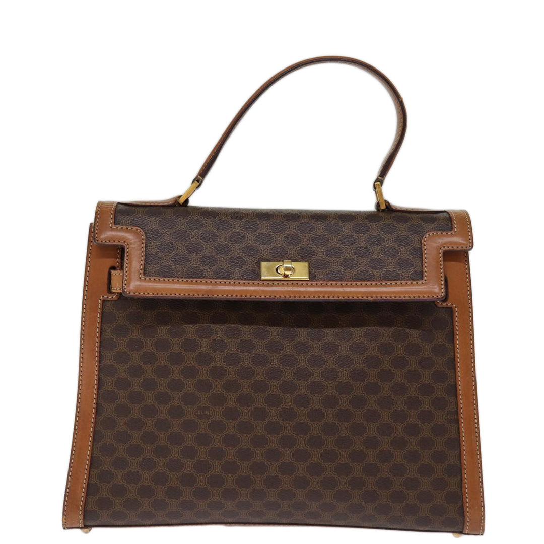 Celine Macadam Canvas Hand Bag PVC Brown Auth 75810