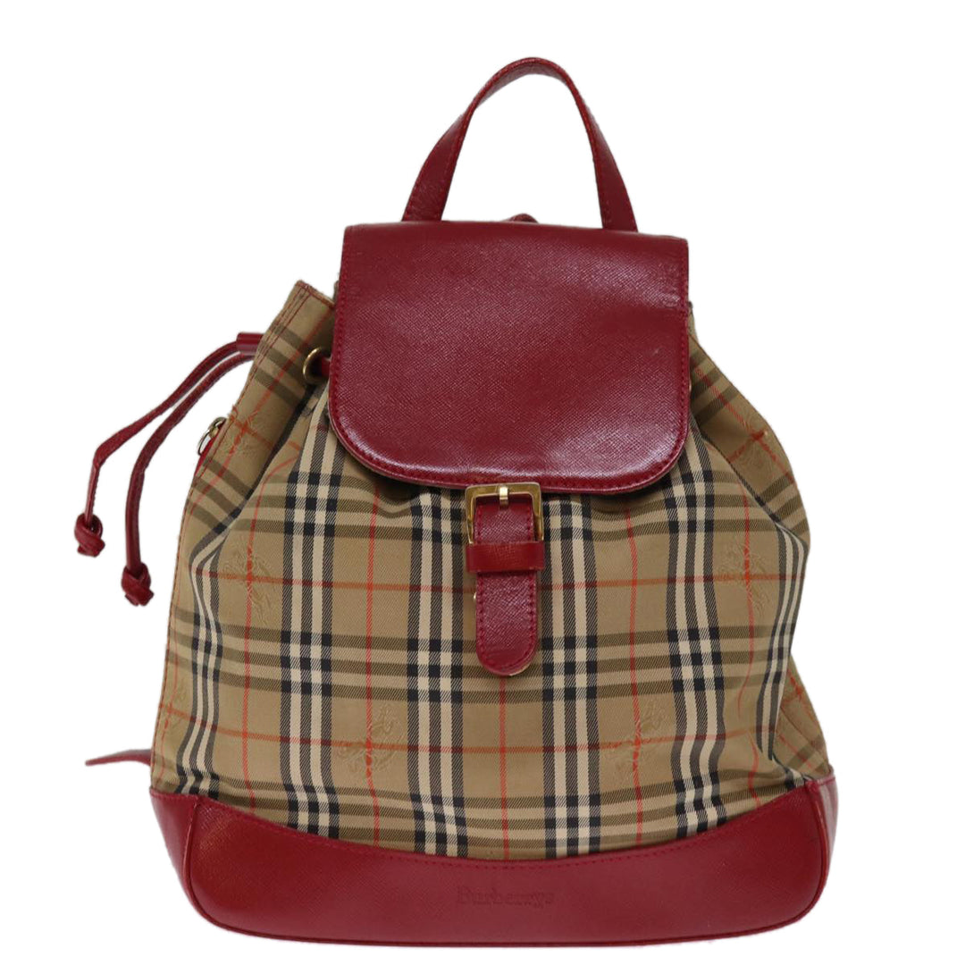 BurberrySs Nova Check Backpack Canvas Red Beige Auth 75840