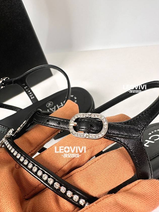 CC Logo Crystal Strap Sandals Black Chanel
