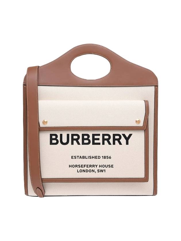 Burberry Medium Two-tone Canvas Leather Pocket Tote Bag Beige