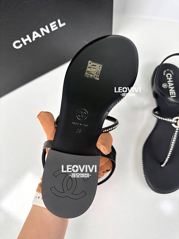 CC Logo Crystal Strap Sandals Black Chanel