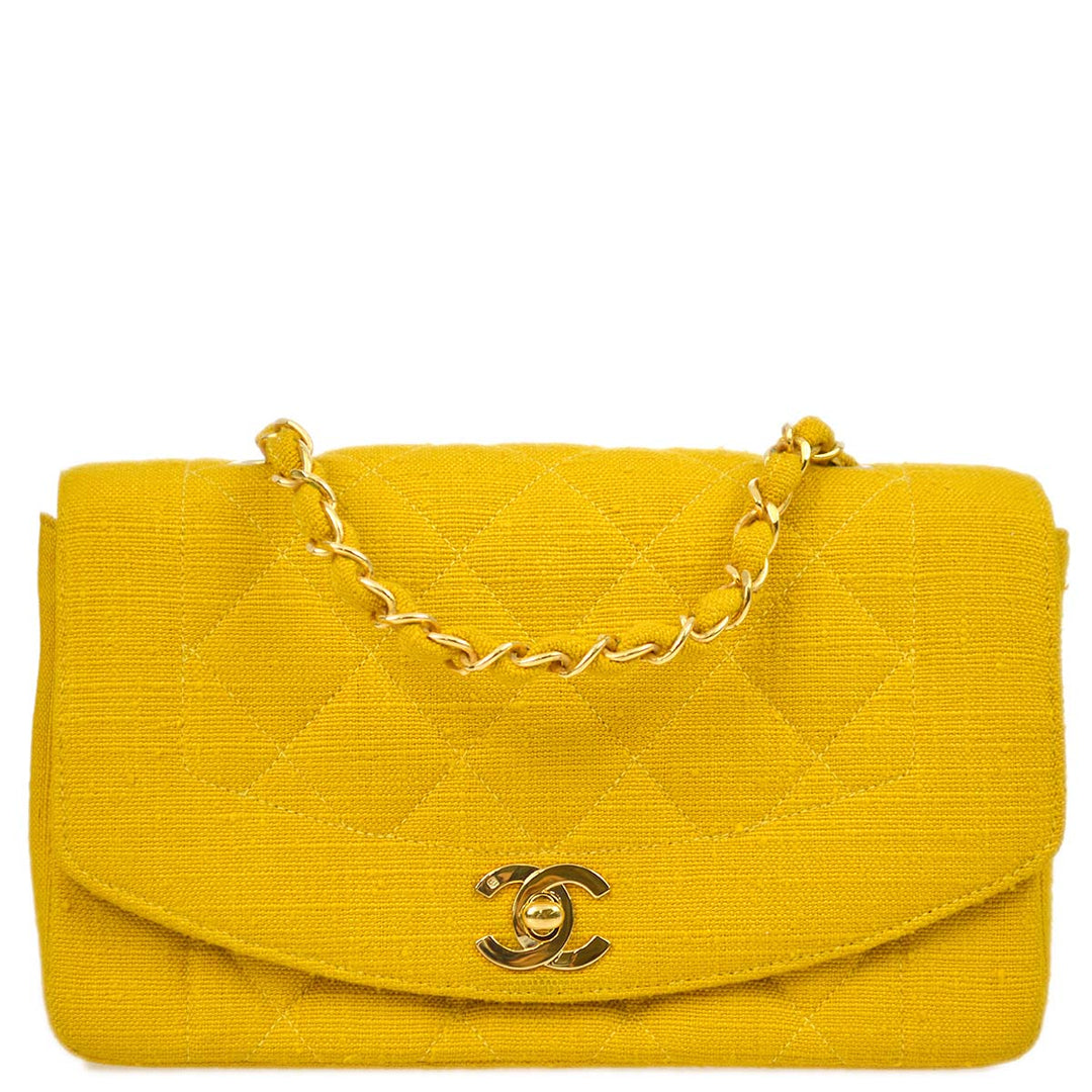 Top Quality Chanel * 1991-1994 Diana Small Yellow Linen