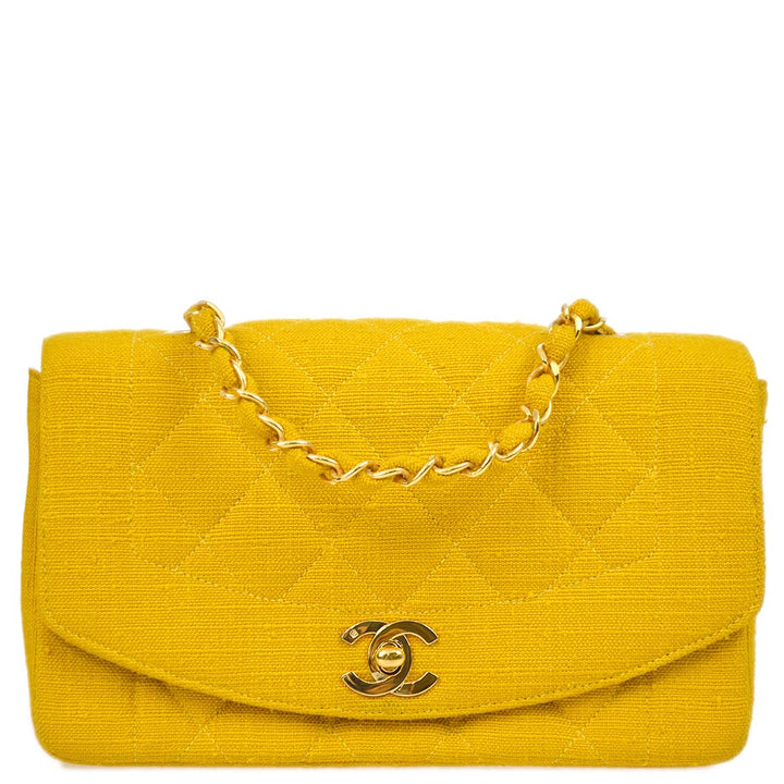 Top Quality Chanel * 1991-1994 Diana Small Yellow Linen