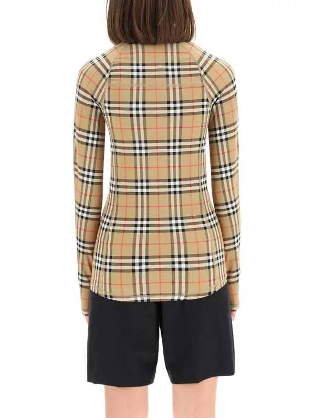 Burberry WoMen's Check Stretch Jersey Half Zip Up Long Sleeve T-Shirt Beige
